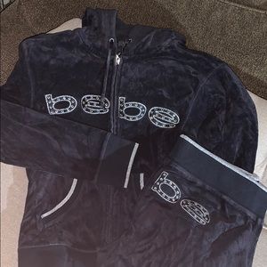 Vintage “heart” black Bebe velour sweat suit